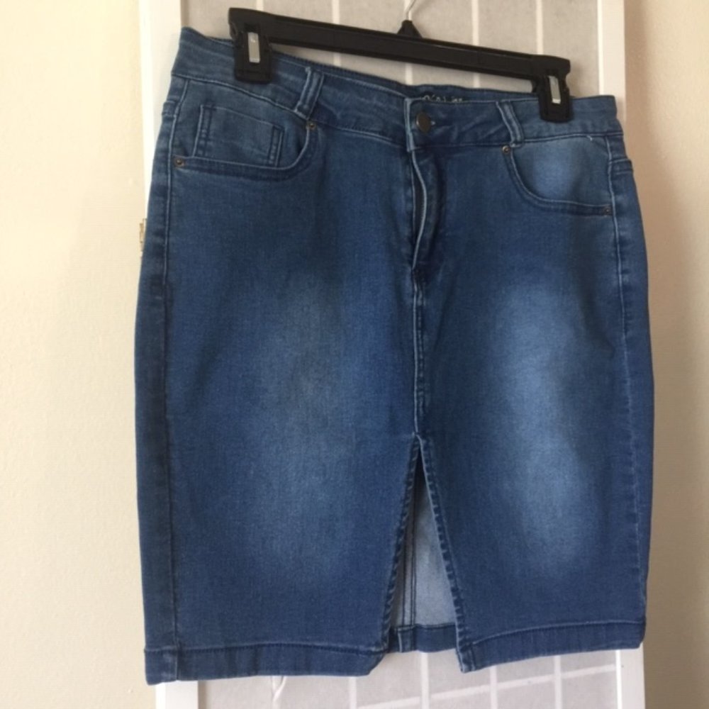 Denim Skirt High Waist Split Hem Denim Skirt